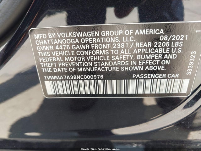 1VWMA7A38NC000976 Volkswagen Passat 2.0t R-line