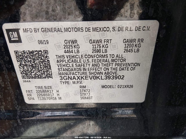 3GNAXKEV0KL393902 Chevrolet EQUINOX LT