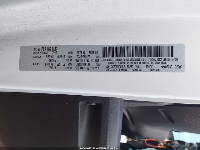 45417228 :رقم المزاد ، 3C6TRVAG5JE100297 vin ، 2018 Ram Promaster 1500 Low Roof 136 Wb مزاد بيع