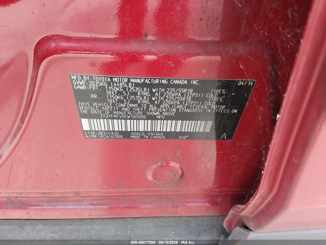 Toyota Rav4 Limited 2014 2T3YFREV0EW100998 Image 9