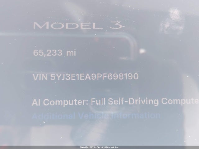Aukcja sprzedaży 2023 Tesla Model 3 Rear-wheel Drive, vin: 5YJ3E1EA9PF698190, numer aukcji: 45417270
