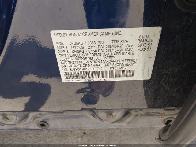 Aukcja sprzedaży 2019 Acura Mdx Advance Pkg, vin: 5J8YD3H81KL007710, numer aukcji: 45417274