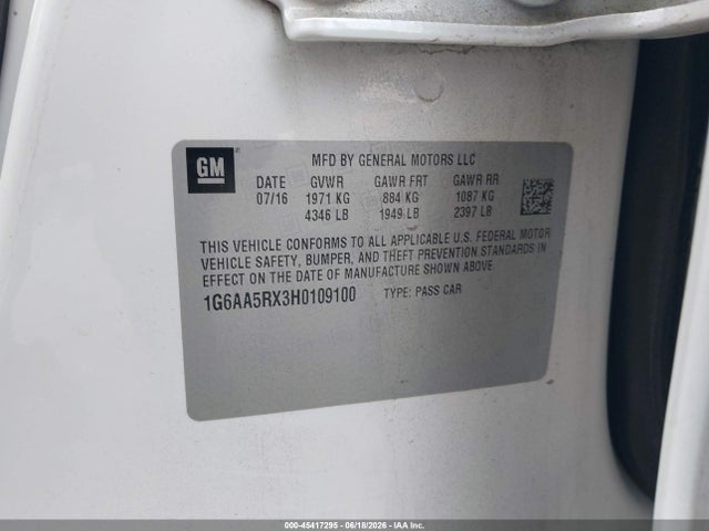 2017 Cadillac Ats Standard მანქანა იყიდება აუქციონზე, vin: 1G6AA5RX3H0109100, აუქციონის ნომერი: 45417295