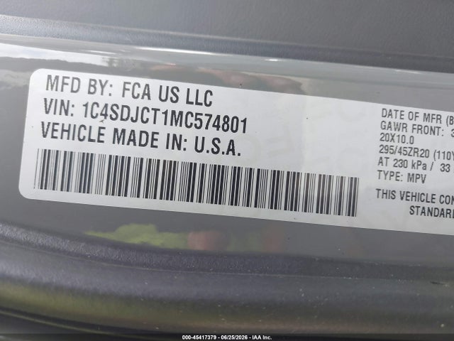 Aukcja sprzedaży 2021 Dodge Durango R/t Awd, vin: 1C4SDJCT1MC574801, numer aukcji: 45417379