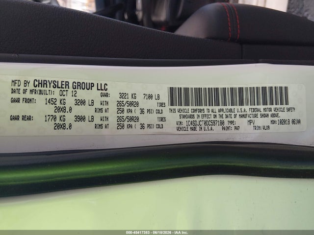Продажа на аукционе авто 2013 Dodge Durango R/t, vin: 1C4SDJCT0DC597180, номер лота: 45417383