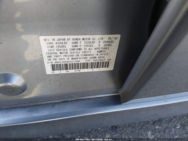 Aukcja sprzedaży 2006 Acura Tsx, vin: JH4CL96846C027844, numer aukcji: 45417384