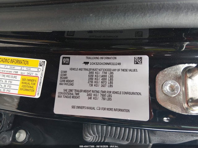 Aukcja sprzedaży 2022 Gmc Yukon Xl 4wd Slt, vin: 1GKS2GKD9NR311249, numer aukcji: 45417388
