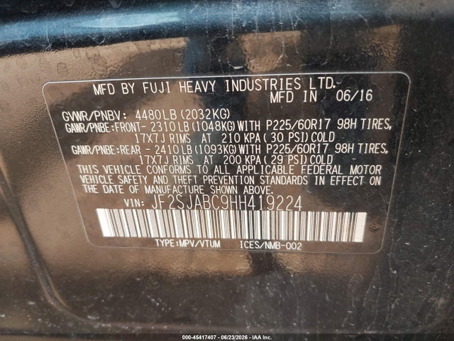 Subaru Forester 2.5i 2017 JF2SJABC9HH419224 Image 9