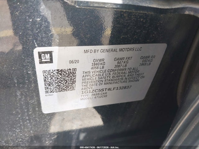 1G1ZC5ST4LF132837 Chevrolet Malibu Fwd 1fl