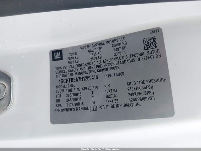 Chevrolet Colorado 4wd Wt 2017 1GCHTBEA7H1269416 Image 9