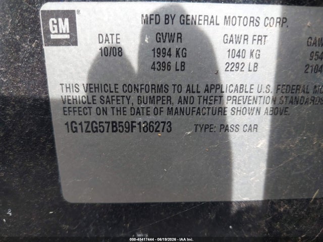 Aukcja sprzedaży 2009 Chevrolet Malibu Ls, vin: 1G1ZG57B59F186273, numer aukcji: 45417444