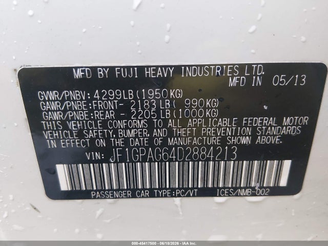 2013 Subaru Impreza 2.0i Limited მანქანა იყიდება აუქციონზე, vin: JF1GPAG64D2884213, აუქციონის ნომერი: 45417500