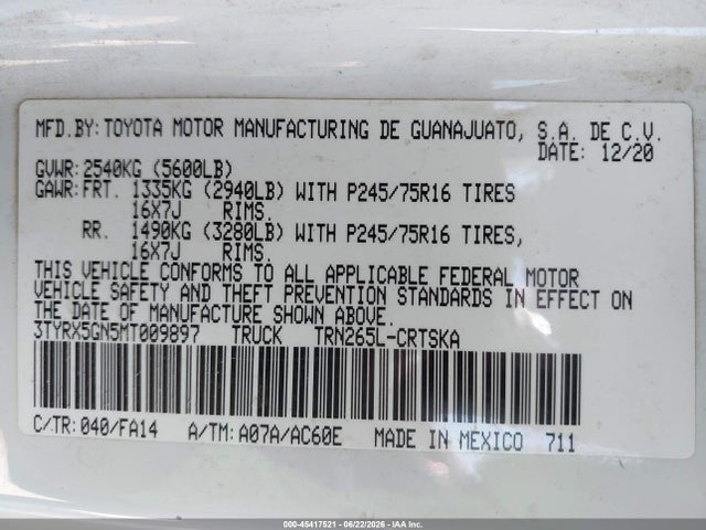 Toyota Tacoma Sr 2021 3TYRX5GN5MT009897 Image 9