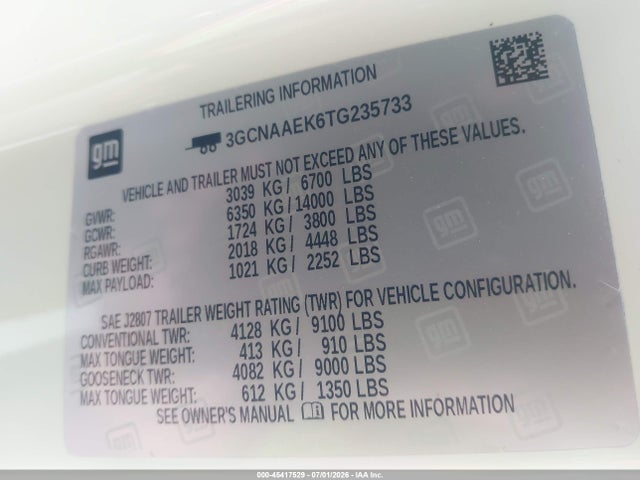 3GCNAAEK6TG235733 Chevrolet Silverado 1500 2wd Standard Bed Wt