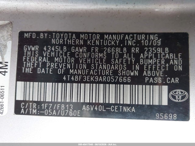 Продаж на аукціоні авто 2010 Toyota Camry Le, vin: 4T4BF3EK9AR057666, номер лоту: 45417548