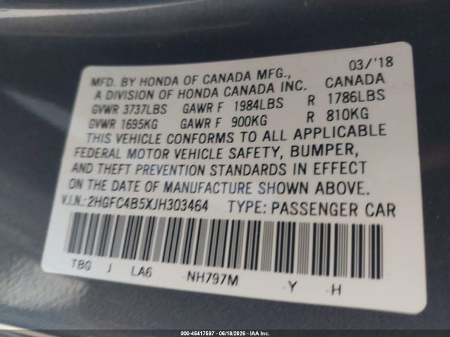 Honda Civic Lx 2018 2HGFC4B5XJH303464 Image 9