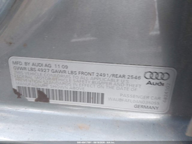 Продажа на аукционе авто 2010 Audi A4 2.0t Premium, vin: WAUBFAFL0AN035055, номер лота: 45417591
