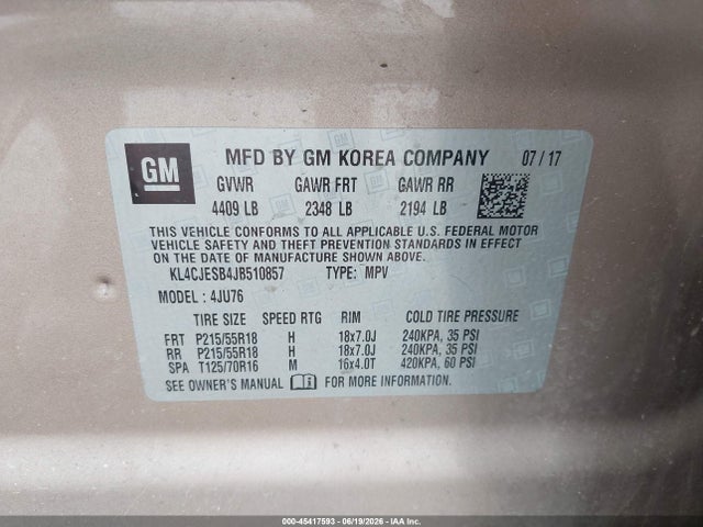 Aukcja sprzedaży 2018 Buick Encore Preferred, vin: KL4CJESB4JB510857, numer aukcji: 45417593