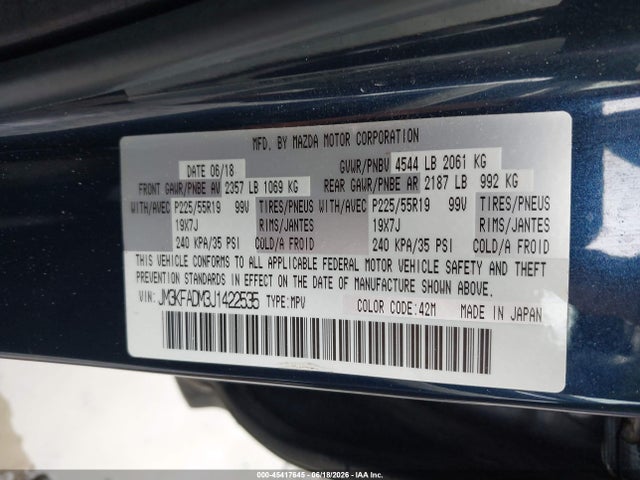 Aukcja sprzedaży 2018 Mazda Cx-5 Grand Touring, vin: JM3KFADM3J1422535, numer aukcji: 45417645