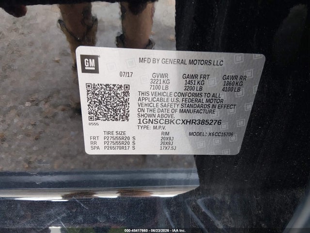 Auction sale of the 2017 Chevrolet Tahoe Lt, vin: 1GNSCBKCXHR385276, lot number: 45417660