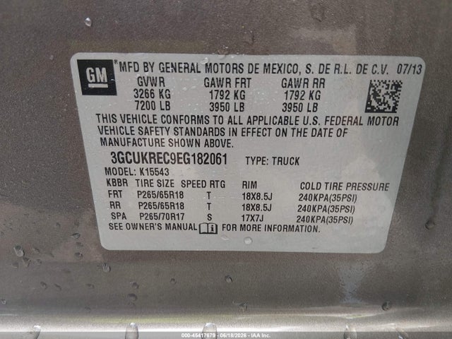 3GCUKREC9EG182061 Chevrolet Silverado 1500 Lt