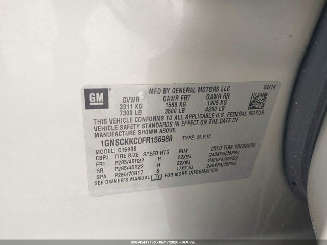 45417790 :رقم المزاد ، 1GNSCKKC0FR156988 vin ، 2015 Chevrolet Suburban Ltz مزاد بيع