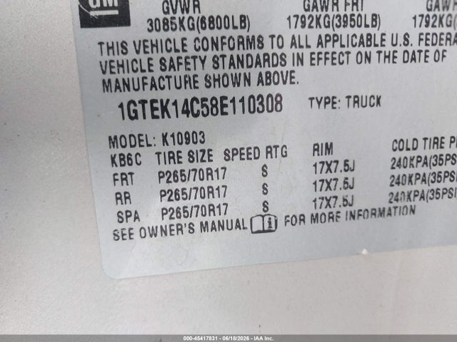 Продажа на аукционе авто 2008 Gmc Sierra 1500 Work Truck, vin: 1GTEK14C58E110308, номер лота: 45417831