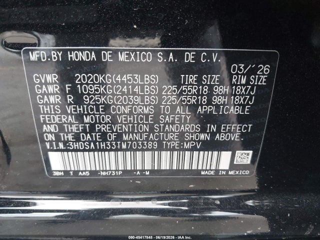 45417848 :رقم المزاد ، 3HDSA1H33TM703389 vin ، 2026 Acura Adx مزاد بيع