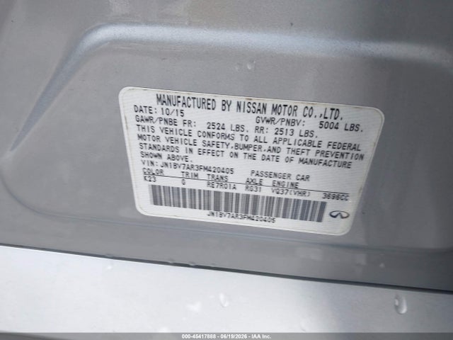 Продажа на аукционе авто 2015 Infiniti Q50, vin: JN1BV7AR3FM420405, номер лота: 45417888