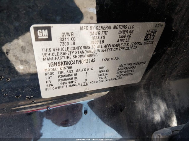 1GNSKBKC4FR613143 Chevrolet Tahoe Lt