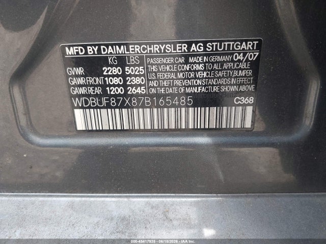 Продажа на аукционе авто 2007 Mercedes-benz E 350 4matic, vin: WDBUF87X87B165485, номер лота: 45417935