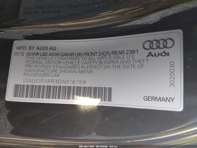 45417950 :رقم المزاد ، WAUWFAFR3DA016159 vin ، 2013 Audi A5 2.0t Premium مزاد بيع