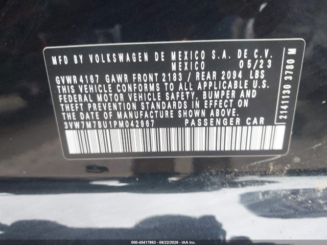 Продажа на аукционе авто 2023 Volkswagen Jetta 1.5t Se, vin: 3VW7M7BU1PM042967, номер лота: 45417963