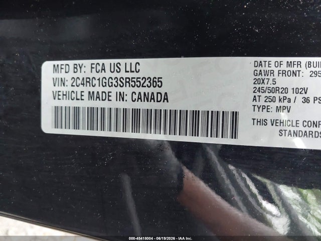 Продажа на аукционе авто 2025 Chrysler Pacifica Limited, vin: 2C4RC1GG3SR552365, номер лота: 45418004