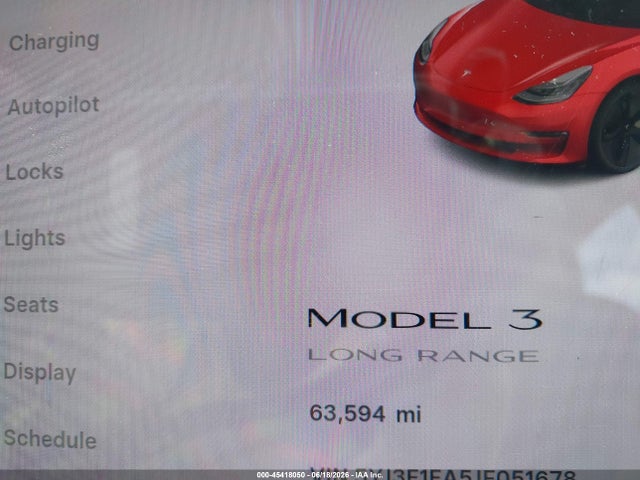 45418050 :رقم المزاد ، 5YJ3E1EA5JF051678 vin ، 2018 Tesla Model 3 Long Range/mid Range مزاد بيع