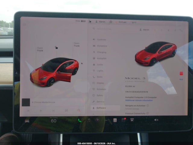 45418050 :رقم المزاد ، 5YJ3E1EA5JF051678 vin ، 2018 Tesla Model 3 Long Range/mid Range مزاد بيع