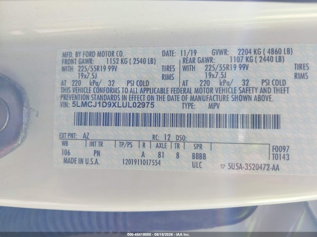 5LMCJ1D9XLUL02975 Lincoln Corsair Standard