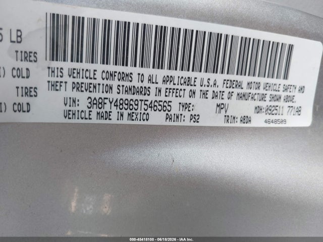 45418100 :رقم المزاد ، 3A8FY48969T546565 vin ، 2009 Chrysler Pt Cruiser Lx مزاد بيع