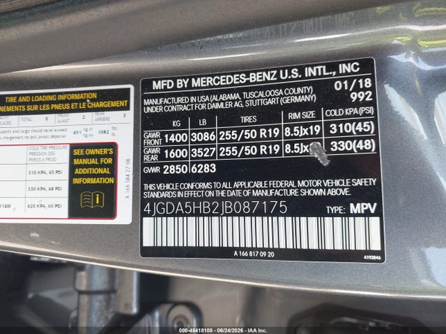 Продажа на аукционе авто 2018 Mercedes-benz Gle 350 4matic, vin: 4JGDA5HB2JB087175, номер лота: 45418108