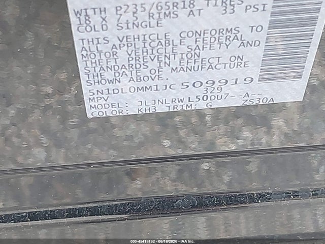 Aukcja sprzedaży 2018 Infiniti Qx60, vin: 5N1DL0MM1JC509919, numer aukcji: 45418192