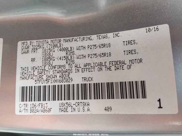 5TFUY5F1XHX603029 Toyota Tundra Sr5 5.7l V8