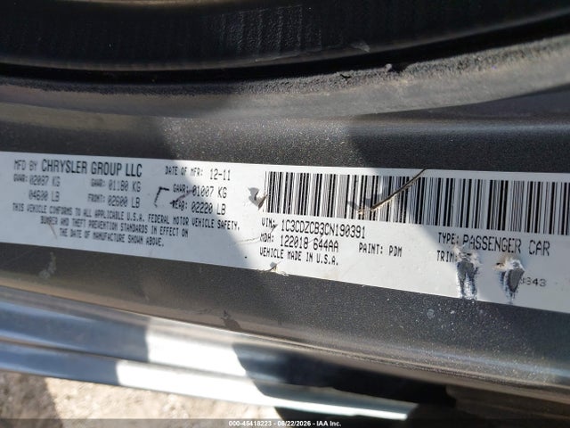 2012 Dodge Avenger Sxt მანქანა იყიდება აუქციონზე, vin: 1C3CDZCB3CN190391, აუქციონის ნომერი: 45418223