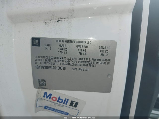 Продаж на аукціоні авто 2010 Chevrolet Corvette, vin: 1G1YG3DW1A5108316, номер лоту: 45418233