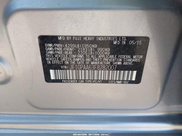 Subaru Impreza 2.0i 2015 JF1GPAA63F8282007 Image 9