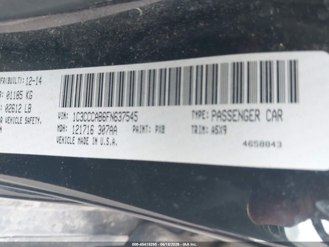 2015 Chrysler 200 Limited მანქანა იყიდება აუქციონზე, vin: 1C3CCCAB6FN637545, აუქციონის ნომერი: 45418295