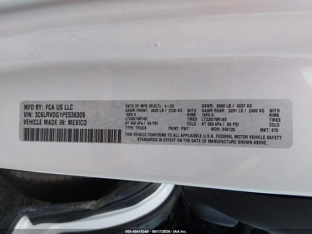 2023 Ram Promaster 2500 High Roof 159 Wb მანქანა იყიდება აუქციონზე, vin: 3C6LRVDG1PE536309, აუქციონის ნომერი: 45418340