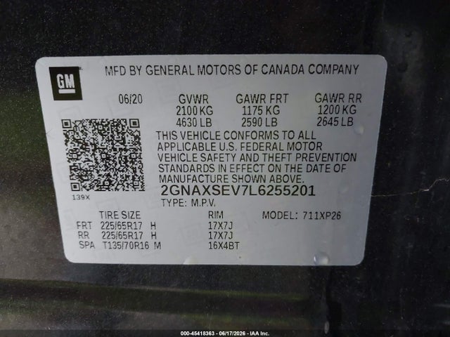 2GNAXSEV7L6255201 Chevrolet Equinox Awd Ls
