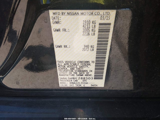 Nissan Altima 2.5 S 2015 1N4AL3AP8FC288503 Image 9