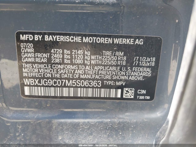 45418491 :رقم المزاد ، WBXJG9C07M5S06363 vin ، 2021 Bmw X1 Xdrive28i مزاد بيع