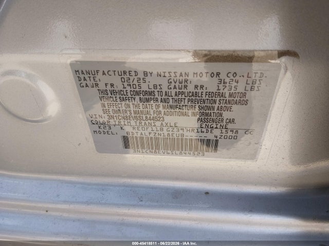 3N1CN8EV6SL844523 Nissan Versa 1.6 Sv
